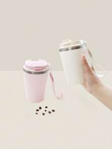 1PC,Portable Insulated Coffee Cup With Leakproof Lid & Webbing Strap - Multicolor - View 8