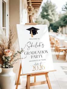 Personalized Black Gold Graduation Poster, Graduation Celebration Welcome Sign With Name And Photo, Graduation Party Welcome Board, Customized Frameless Glossy Canvas Poster, Graduation Photo Collage - Multicolor - View 4