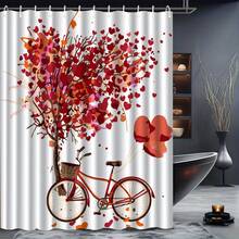 [150x180 CM] 1 pezzo Tenda doccia semplice con motivo albero dell'amore e bicicletta, di alta qualità ed elegante, accessorio per il bagno con stampa piatta 2D - 150x180cm - Visualizzare 1