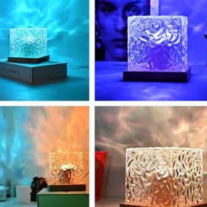 1个16色水波纹北极光灯，方形投影灯，带触摸/遥控功能，USB供电，适用于办公室、游戏室、卧室、天花板或派对场所，成人夜灯