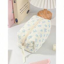 Cute Bow Make Up Bag Cute Bow Knot Pattern Toiletries Bag Travel Make Organizer Zipper Pouch, Quilted Cosmetics Bag, Stylish Foldable Commuter Makeup Bag For Brushes Aesthetic Cosmetic Bag For Gift, Friend, Girls, Student Quilted Floral Flower Zippered Makeup Bag Cute Floral Cosmetic Bag With Zipper Gift Storage Jewelry Organizer Box Bathroom Set Valentines Back To School Supplies - 藍色 - 查看 8