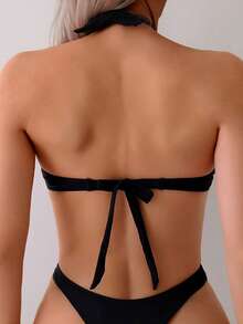 镂空连体泳衣性感吊带露背连体泳装女士夏季度假沙滩黑色 - 黑色 - 查看 4