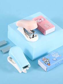 1 Set Of Student Mini Stapler Set, Cartoon Cute Portable Multi-Functional Small Stationery, With Free Staples - Multicolor - View 1