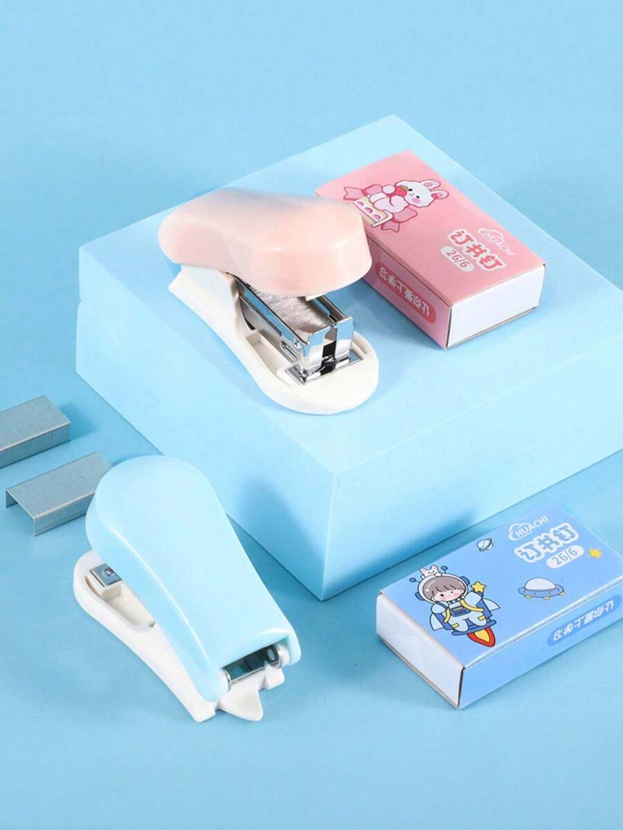 1 Set Of Student Mini Stapler Set, Cartoon Cute Portable Multi-Functional Small Stationery, With Free Staples - Multicolor - View 1