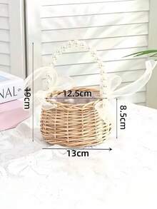 1个/2个手工编织珍珠公主花篮，藤编收纳篮，手提花篮，手工花篮，家居及婚礼装饰 - 彩色 - 查看 8