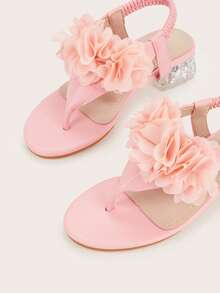 2026 New Girls' Flower Trim Chunky Heel Open Toe Lace-Up Sandals, Pink Fashionable Versatile Design Suitable For Spring, Summer, Autumn - Pink - View 3