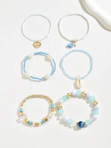 1 Set LOVE Metal Pendant Tassel Shell Bracelet, Bohemian Style Beach Vacation Wear - Multicolor - View 4