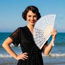 Elegant White Lace Folding Fan - Bamboo & Silk Hand Fan For Weddings & Parties - 白色的 - 查看 7