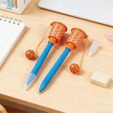 Novelty Basketball Hoop Pen - Fidget Toy Ballpoint Pen With Elastic String, Stress Relief Gift For Basketball Fans & Students. - Basketball Black Ballpoint Pen - View 2
