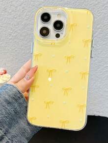 Cute Minimalist Pink Bow Polka Dot Phone Case, Suitable For IPhone 17 Pro Max, 17 Pro, 17 Air, 17, 16, 15, 14, 13, 12, 11 Pro Max Plus, Soft Protective Back Cover, Gift For Girls - Yellow - View 2
