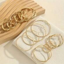 8Pairs Gold Metallic Big Hoop Earrings Set Exaggerated Circle Statement Jewelry For Women Casual Date Night Gift - 金色 - 查看 2