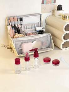 7pcs Vertical Makeup Bag Set (Including Travel Bottles), Large Capacity Multi-Functional Design With Compartments, Portable Travel/Business Toiletry Bag - Multicolor - View 8