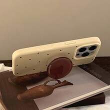 1个复古棕色英文圆形可伸缩折叠慵懒手机支架，兼容苹果手机，简约美学粘性支架 - 彩色 - 查看 4