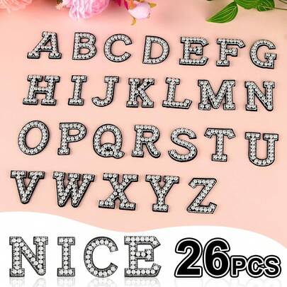 26pcs A-Z Letter Stickers, 5pcs New 3D Pearl & Rhinestone Decorated Letter Stickers, DIY Letter Stickers Accessories For Clothes, Bags, Backpacks, Fabrics, Personalized Gifts, Bridal Party Favors, Bachelorette Party Decor