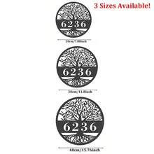 Custom Life Tree Metal Plate, Available In 3 Sizes! Personalized Number Tree Address Plate, Wall Hanging Metal Wall Art Decor For Home, Porch, Yard - Black - View 3
