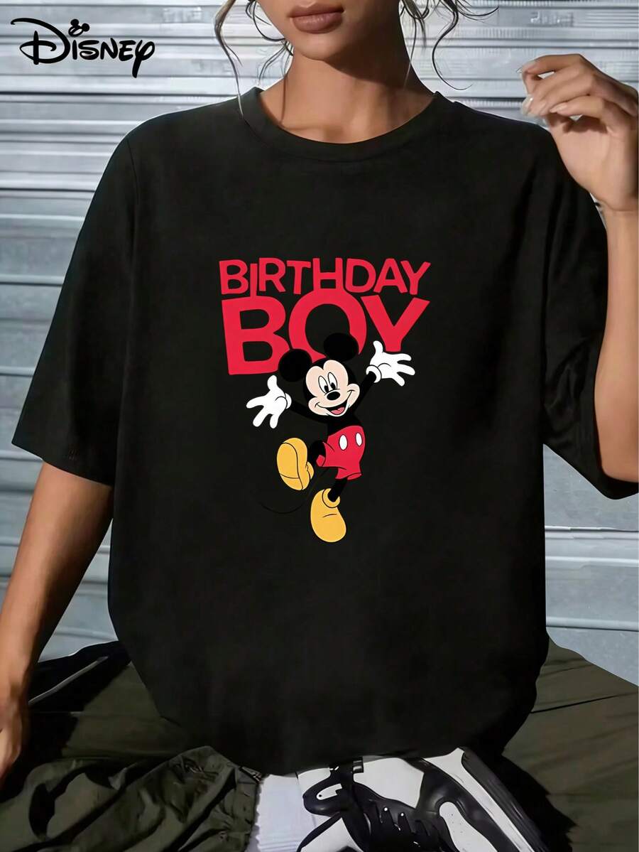 Disney Men's Soft Breathable Cotton Tee | Mickey Mouse "Birthday Boy" Graphic | Summer Casual Party Outfit | Men's Summer T-ShirtMade From Soft, Comfortable, And Durable Pure Cotton, This Is An Ideal Choice For Spring And Summer. This Crew Neck T-Shirt Is Suitable For Various Occasions, Including Everyday Wear, Shopping, Parties, Travel, And Gatherings, And Also Makes A Thoughtful Gift. - Black - View 1