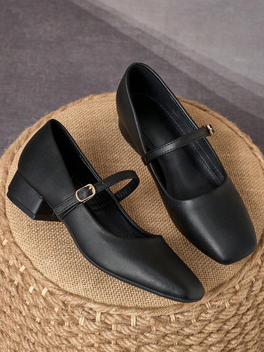 Giày cao gót Mary Jane mũi vuông cao 3cm màu cà phê, phù hợp cho công sở, dự tiệc, màu đen cổ điển, giày kaki thời trang thường ngày. - màu đen - Xem 1