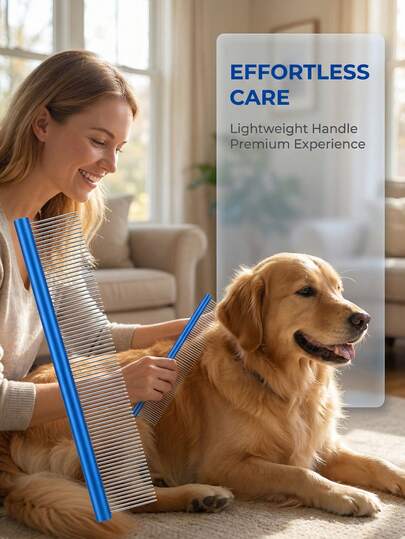 Premium Metal Pet Comb Set, Lightweight Ergonomic Handle, Effective Grooming Tool For Golden Retrievers, Poodles & All Breeds Effortless Care Stainless Steel Teeth