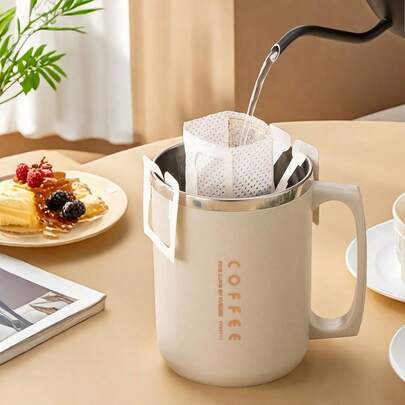 1pc 480ML Double Layer Thermal Insulation Water Cup With Straw & Folding Spoon, Leak-Proof 304 Stainless Steel Insulated Tea Milk Coffee Mug Drinkware, Portable Spill-Proof Drinking Cup With Lid & Handle, Suitable For Student & Adult, Use In Home, Office, School, Travel, Camping, And Picnic
