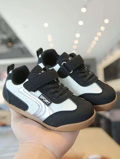 Kids' Hook And Loop Strap Patchwork Trainers, Boys & Girls Hook And Loop Easy On/Off Non-Slip Soft Sole Casual Kindergarten Outdoor Shoes