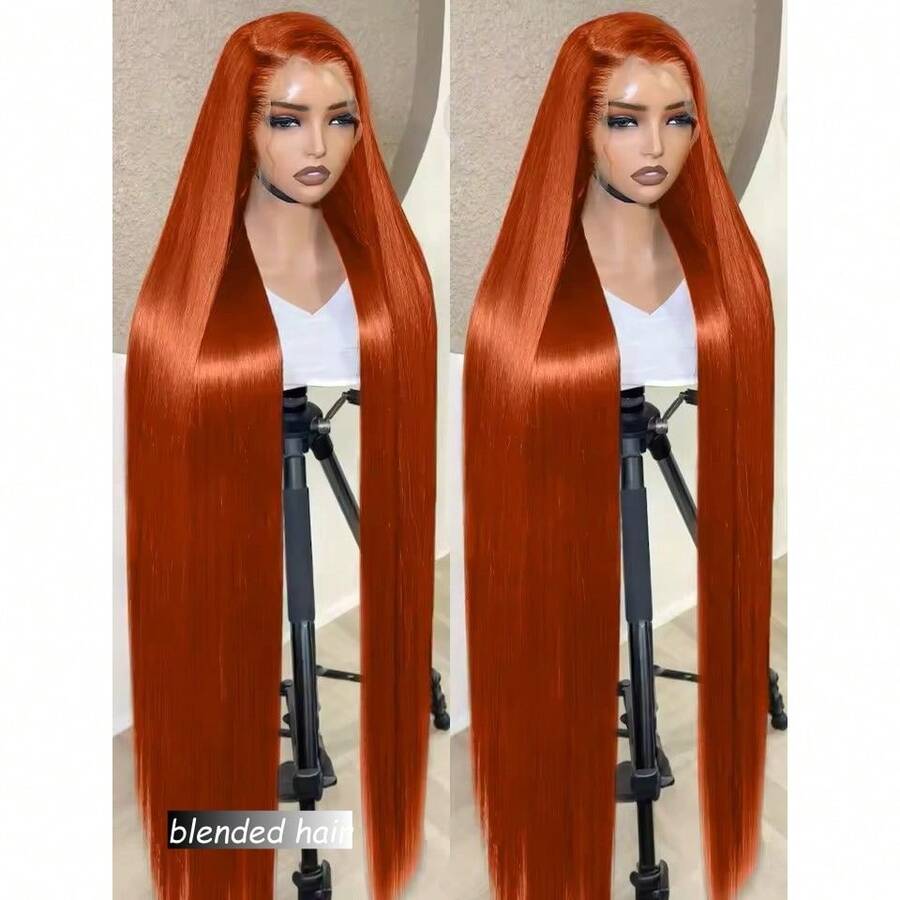 18 Inch Lace Front Wigs Human Blended Hair Drawstring Straight Lace Front Wigs Human Blended Hair Pre Plucked Full Lace Wig 180 Density Glueless Invisi Strap Frontal Wigs Human Blended Hair For Women 13x4 Ginger Orange 350 - S350 - View 1