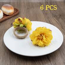 6个花卉图案餐巾环，乡村风天然亚麻餐巾环，手工农舍亚麻餐巾环，适用于婚礼、派对、生日、餐桌、圣诞节、感恩节、居家和户外用餐、新娘送礼会、农舍情人节 - 彩色 - 查看 13