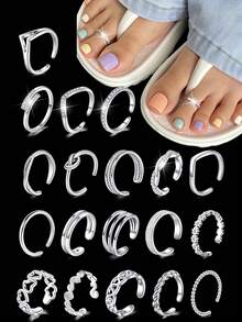 女士脚趾环 简约开口脚趾环 可调节脚趾环 2个装 - 銀色 - 查看 1