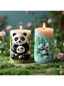 熊猫浮雕圆柱形硅胶蜡烛模具 - 蜡烛模具，适用于制作蜡烛、舒缓压力香薰、树脂、石膏DIY，可重复使用，家居装饰，设计有趣，材质柔韧，适合DIY爱好者和手工爱好者。 - 貓熊 - 查看 1