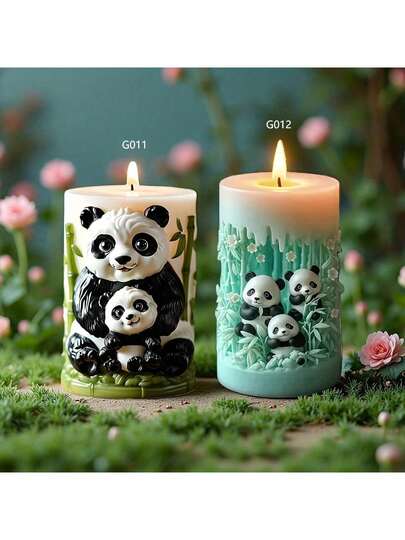 熊猫浮雕圆柱形硅胶蜡烛模具 - 蜡烛模具，适用于蜡烛制作、舒缓压力香薰、树脂、石膏DIY、可重复使用的工艺工具、家居装饰、趣味设计、柔韧材质、DIY爱好者、手工爱好者