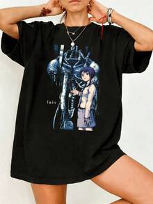 Gildan Serial Experiments Lain Anime Havok Thrash Metal Skull & Mushrooms Vintage Graphic T-Shirt 100% Cotton - 黑色 - 查看 6