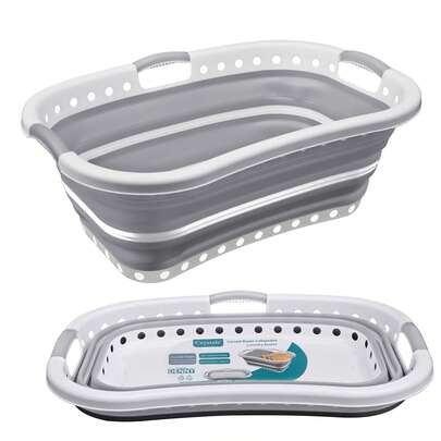 Crystals Foldable Collapsible Laundry Basket 37L – Curved Hip-Hugging Design, Non-Slip Handles, Space Saving Clothes Washing Basket For Home