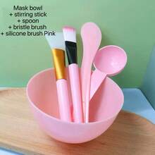 5件套塑料面膜碗套装，DIY SPA 面膜刷，勺子，硅胶刷美容工具 - 彩色 - 查看 10
