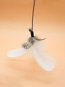 1pc Pearl Feather Cat Teaser Wand Toy - Black and White - View 3