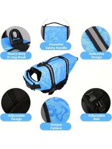 Paw Print Dog Life Jacket (With Safety Strap) - Reflective Pet Life Vest With Hook, Handle And Quick Release Buckle, Blue And Pink Dual Color Fun Bone Pattern - Dog Safety Swim Suit Pet Supplies - Multicolor - View 3
