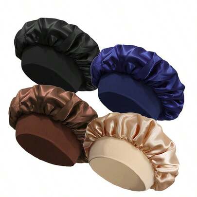 Set de 4 gorros de satén para mujer - Gorro de dormir suave y liso, apto para cabello rizado y liso, adecuado para uso diario y deportes, gorro de dormir