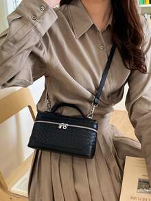 Fashionable Minimalist Casual High-Quality Handbag Box-Shaped Small Square Bag With Zipper Design, Can Be Worn On Shoulder Or Crossbody - Black - View 3