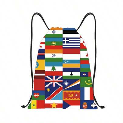 2026世界杯足球周边抽绳包，国际旗帜足球装饰配件，球迷好礼，多元文化旅行健身抽绳包，适用于世界杯赛事、运动和日常使用