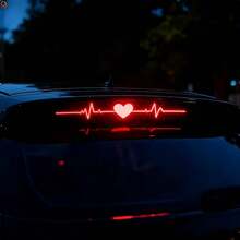 Heart-Shaped Heartbeat Pattern Brake Light Sticker, ECG Taillight Sticker, 3D Carbon Fiber Matte Texture, Adding Prominent Safety Marks To Your Car - A - View 4