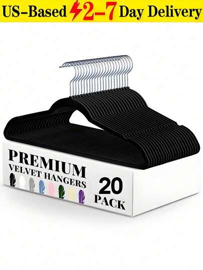 [Delivery Within 2-7 Days In The United States] (Black) Ultra-Strong Load Capacity, Luxury Velvet Hangers, 360° Rotating Silver Hooks, Non-Slip And Mark-Free! Withstands Heavy Loads Without Deformation Over Time! Thickened Design-Perfect For Household Clothing Storage, Wardrobe Organization, Room Tidying, And Transforming Your Closet Storage. Space-Saving Solution, Stylish Hangers, Chic Storage Boxes, Durable Plastic, Heavy-Duty Hangers, Smooth Rotation, Neat Freak Essentials, Home Organization. 20pcs Premium Velvet Hangers Sturdy & Durable Space-Saving Ideal For Coats, Pants & Formal Wear Grooved Anti-Slip Surface Perfect For Closets Or Dorm Rooms Standard Hangers Coat Hangers Organization & Storage