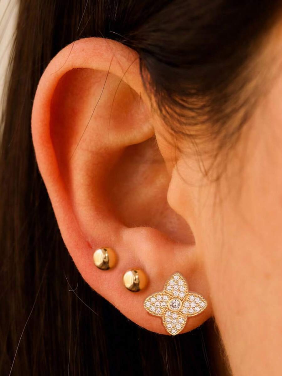 1 đôi/3 đôi bông tai hình cỏ bốn lá sang trọng đính đá Zirconia mạ bạc 925, thích hợp đeo hàng ngày, dự tiệc, làm quà tặng bạn bè, bông tai mùa thu, quà Giáng sinh, phụ kiện trang sức bạc chữ C kép dành cho nữ. - Khuyên tai số 8 - Xem 1