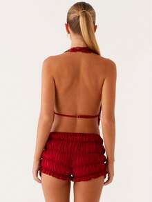 Women Halter Neck Sequin Tank Tops Sparkly Glitter Backless Cowl Neck Drape Front Camisoles Plunge Vests Summer Sleeveless Deep V-Neck Party Tops Vacation Beachwear Mermaid Costumes Clubwear - 紅色 - 查看 6