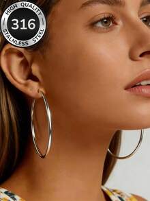 高品质316不锈钢大号耳环，18K镀金防褪色，舒适百搭，简约优雅设计，适合日常佩戴或参加派对，是母亲节、周年纪念日、情人节送给女性的精致礼物。 - hoop耳環 - 查看 2