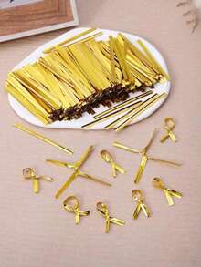 100/500pcs Reusable Gold Gift Ties, Plastic Coated Bread Bag Twist Ties - Suitable For Toast, Candy Bags, Coffee Bags, Snack Bags, Lollipops, Party Supplies, Birthday Party Gifts - View 2