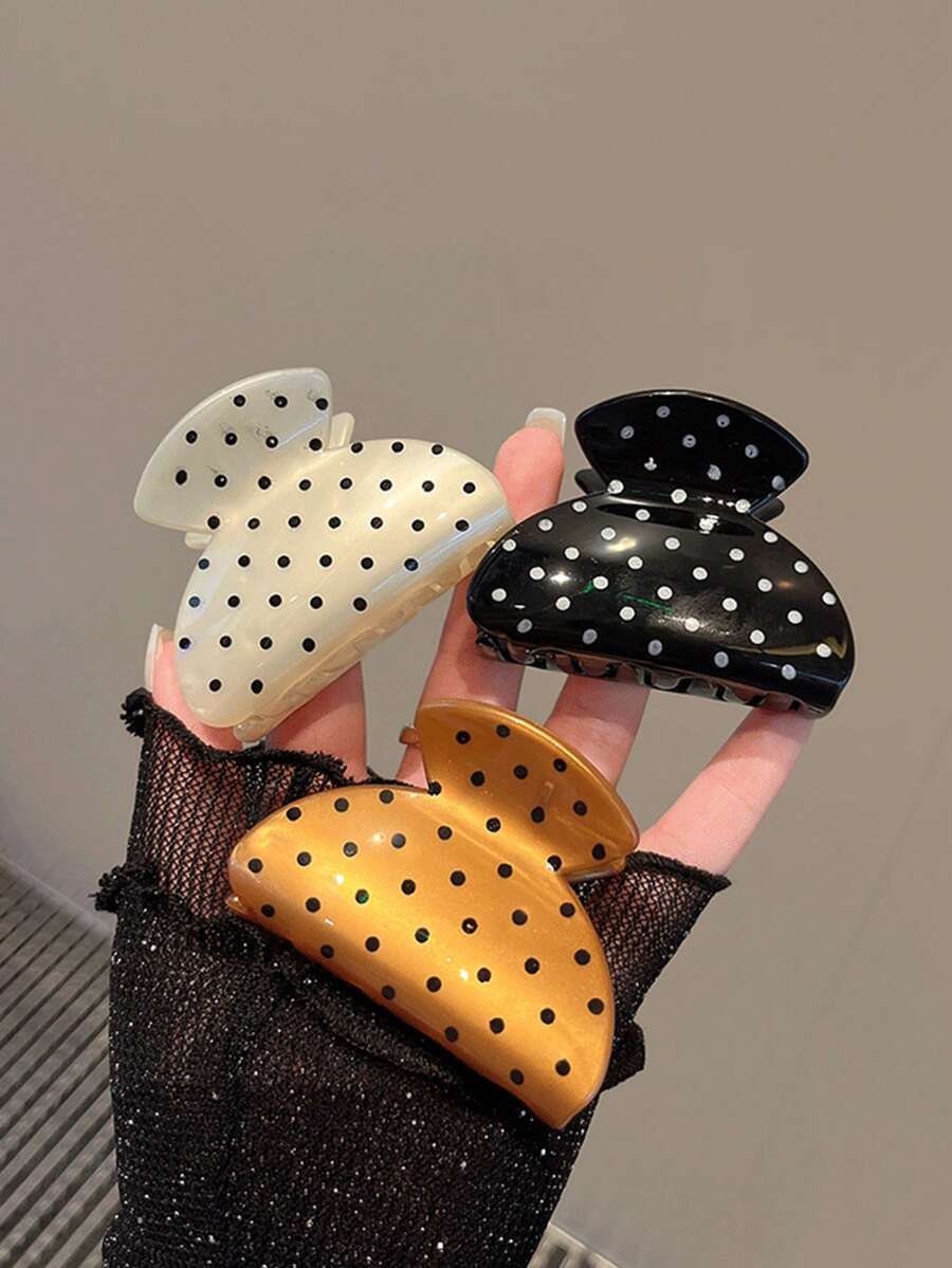 3个黑白波点小发夹，优雅女士发爪 - 彩色 - 查看 1