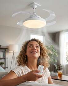 DOSYU Lámpara Ventilador LED para Techo E26/E27  Luz Blanca Integrada con Ventilación Silenciosa Hasta 30,000 horas Aspas Internas Ajuste de Brillo Incluye Control Remoto - Blanco - Ver 5