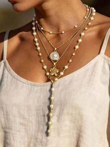 2026 New Multi-Layer Necklace Design, No Need To Coordinate Yourself, Just Wear It To Create A Layered And Refined Look, Effortlessly Achieve A Relaxed And Elegant Vacation Vibe, Can Be Worn Safely At The Beach In Summer, Maintain The Luster By Wiping With A Soft Cloth. Suitable As A Gift For Valentine's Day, Mother's Day, Graduation Season, Travel Anniversary, Best Friend's Birthday - 金子 - 查看 2