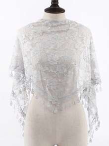 1件装女士经典蕾丝镂空玫瑰披肩，时尚流苏三角围巾新娘头饰，优雅女士蕾丝头巾 - 彩色 - 查看 5