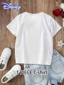 Disney Cute Elsa Princess Anna Cartoon Character Print Fashion Casual Round Neck Short Sleeve T-Shirt,  Versatile Summer Top For Girls - trắng - Xem 2