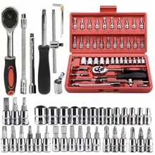 Juego de Herramientas Multifuncionales para Reparación de Automóviles, 46 Piezas, Juego de Herramientas Manuales para el Hogar con Destornillador y Llave Combinada - rojo - Ver 13