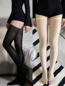 2 Pairs Of Women's Summer Thin Horse Oil Over The Knee Socks, Shiny High Elasticity Anti-Snagging Stockings - Multicolor - View 9